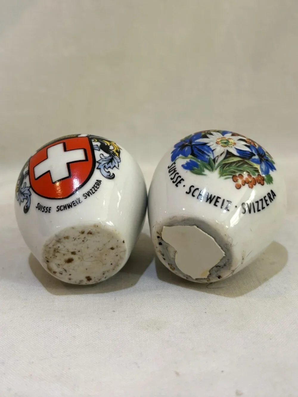 VTG Switzerland Porcelain Salt Pepper Shaker Metal Cap